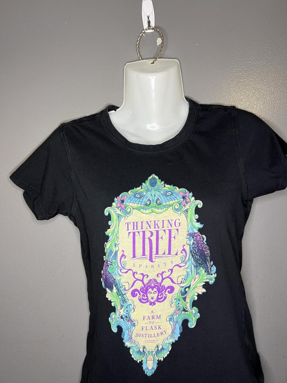 Econscious Shirt Womens Small Black Thinking Tree Spirits Graphic Tee Top